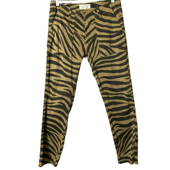 Nili Lotan Women's Coyote Black Brown Jenna Pants Size 0 Frayed Hem Animal Print - Picture 1 of 6